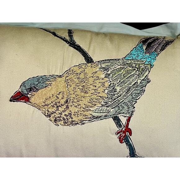 Madison Park Quincy Bird Embroidered Lumbar Pillow-Blue Botanical-Cottage-Nature - Picture 2 of 5